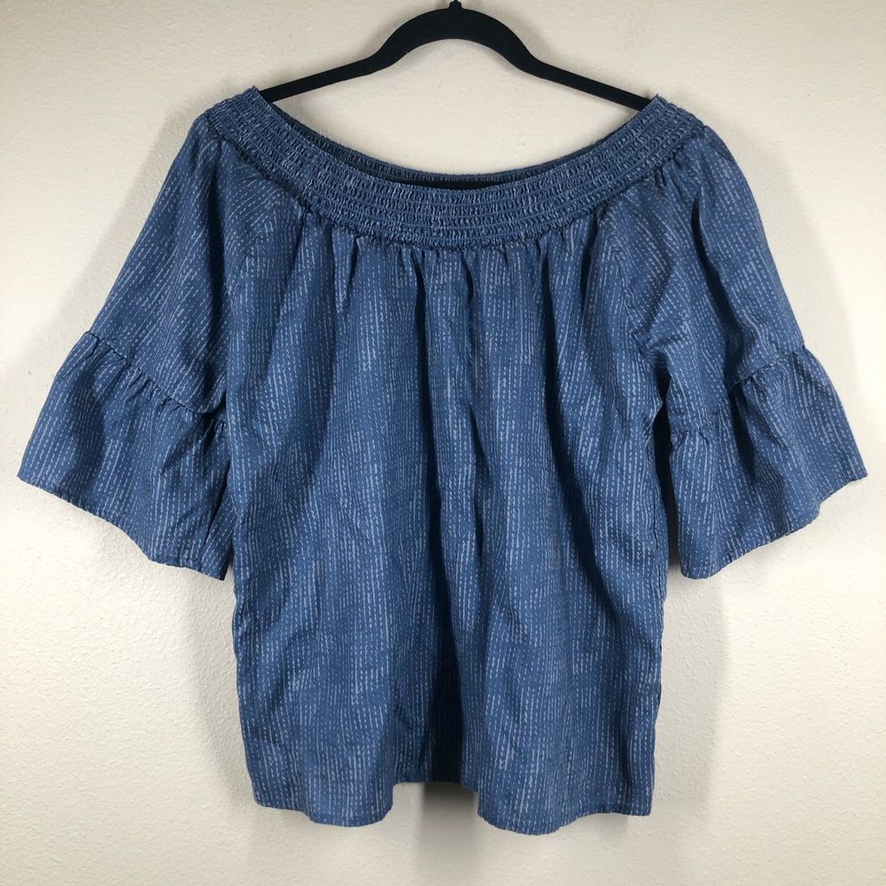 PrAna Chryssa Top Shirt Lenzing Tencel Elastic Smocking Off The Shoulder Large